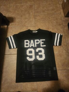 BAPE 93 Black Mesh Football Jersey with White Lettering